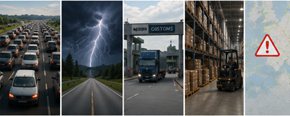 Défis du transport logistique incluant retards, trafic, météo et problèmes de suivi des expéditions