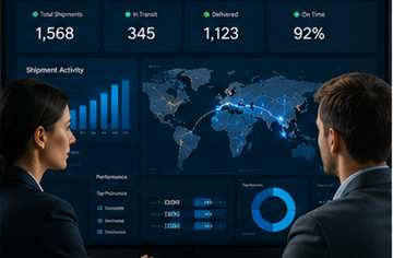 Responsables supply chain surveillant les analyses de suivi de transport et des tableaux de bord logistiques