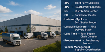 Opérations 3PL avec entrepôt, transport et coordination de la supply chain