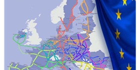 Réseau transeuropéen de transport (RTE-T) sur la carte et le drapeau de l'Europe