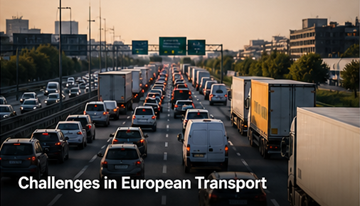 Embouteillages, camions en Europe sur autoroute, défis logistiques, retards, coûts carburant, transport