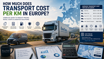 Coût du transport de fret européen au kilomètre avec camions logistiques, autoroutes, tarification du carburant et calcul de livraison