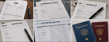 Documents de transport incluant factures, CMR, formulaires douaniers et documents de fret pour les opérations logistiques