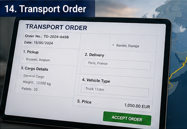 Ordre de transport numérique avec détails d’expédition, itinéraire et affectation de véhicule sur une plateforme logistique