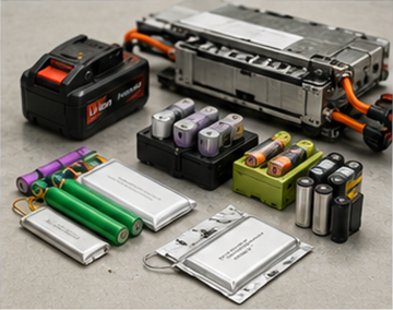 Différentes batteries au lithium couvertes par la réglementation ADR, y compris batteries de VE et batteries pour l’électronique