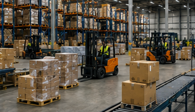 Entreposage et logistique de groupage avec tri de palettes, chariots élévateurs, centres de distribution et manutention de marchandises