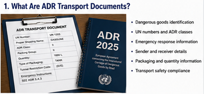 Documents ADR de marchandises dangereuses et documentation de transport expliqués