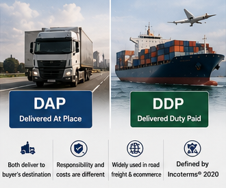 Opérations de transport international et de logistique expliquant les Incoterms DDP et DAP