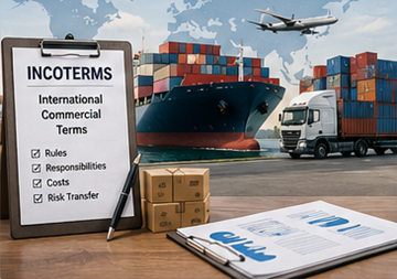 Opérations de commerce international montrant des conteneurs maritimes, des documents de transport et la coordination de la logistique mondiale